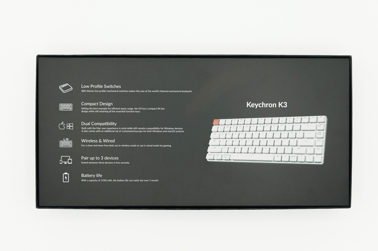 Keychron K3 Non-Backlightモデルのパッケージ背面